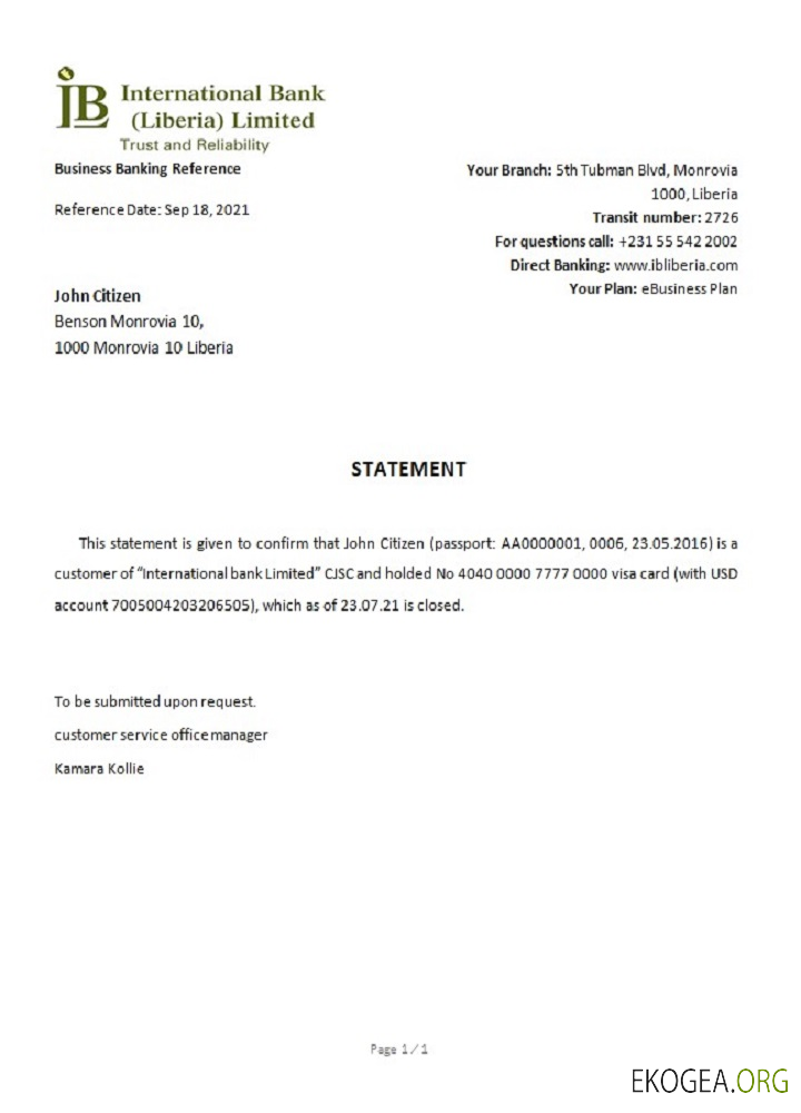 Libéria , IB International Bank , closure référence